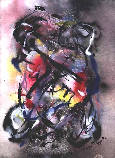 Wayne Riggs &COPY; 1996,  Monotype; watercolor,gouache, 14 cm. x 19 cm. (5 1/2 x 7 1/5 in.) private collection.