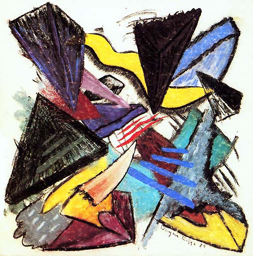 Wayne Riggs, &COPY; 1989, Gouache watercolor, oil pastel, dry pastel and charcoal on paper approx 9 in. x 10 in. (22.8 x 25.4 cm.)  private collection, published in Zelo Magazine July/Augest 1989