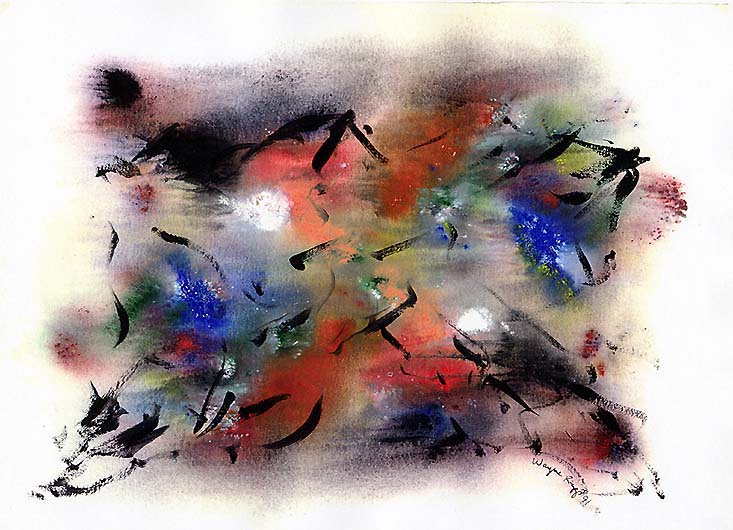 Wayne Riggs &copy; 1991, Title : Zen, Monotype; watercolor,gouache, 27cm. x 36cm. ( 10 x 14 1/4 in.) private collection.