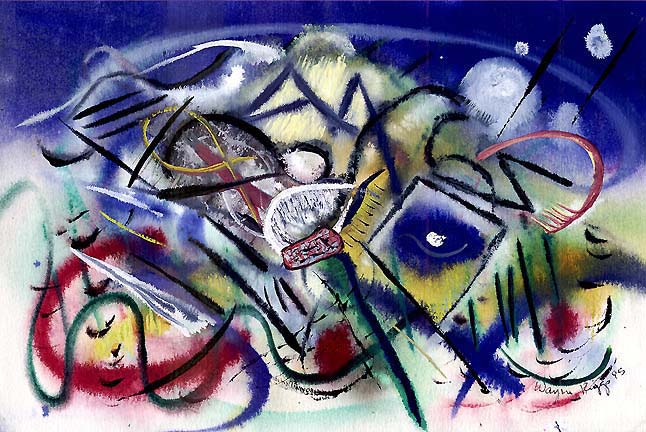 Wayne Riggs &COPY; 1995, watercolor, gouache, 20 cm. x30 cm. (8 x12 1/2 in), private collection.