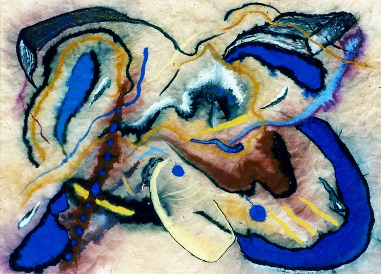 Wayne Riggs &copy; 1994, watercolor on papyrus, 
35 cm. x 47 cm.(13 3/4 x 18 1/2 in) private collection