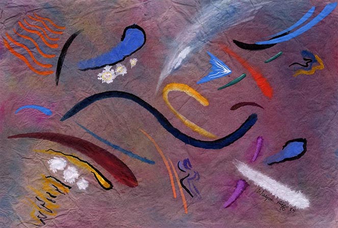 Wayne Riggs &copy; 1994, watercolor, gouache, on papyrus 

24 cm. x 34 cm.( 9 1/2 x 13 3/8 in) collection of the artist. 